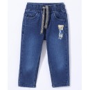 Babyhug Cotton Full Length Stretchable Jeans Bear Print - Blue, 3-4yr