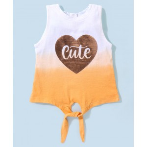 Babyhug 100% Cotton Sleeveless Tee With Heart & Text  Graphics- Orange & White, 4-5yr