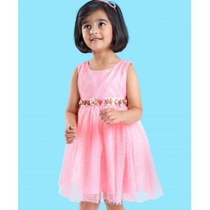 Babyhug Sleeveless Party Wear Frock With Corsage  - Pink, 2-3yr