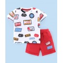 Babyhug 100% Cotton Knit Half Sleeves T-Shirt and Shorts Set Text Print - White & Red, 12-18m
