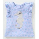 Babyhug Frill Sleeves Cotton Top with Sea Horse Graphic and Sequin Detailing - Blue, 3-4yr