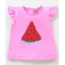 Babyhug Cap Sleeves Cotton Top with 3D Melon Applique - Pink, 18-24m