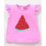Babyhug Cap Sleeves Cotton Top with 3D Melon Applique - Pink, 4-5yr