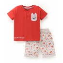 Babyhug Cotton Knit Half Sleeves T-Shirt and Shorts Set Fox Print & Patch - Orange & Cream, 18-24m