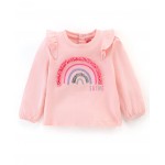 Babyhug 100% Cotton Full Sleeves T-Shirt Sequin Embroidery & Frill Detailing - Pink, 6-9m