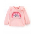 Babyhug 100% Cotton Full Sleeves T-Shirt Sequin Embroidery & Frill Detailing - Pink, 18-24m