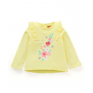 Babyhug Full Sleeves Top with Floral Graphics & Frill Detailing - Yellow, 12-18m