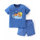 Babyhug Cotton Knit Half Sleeves Night Suit with Star Print - Blue, 12-18m