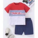 Babyhug 100% Cotton Half Sleeves T-Shirt and Knee Length Short Text Print - Red Navy Blue, 12-18m