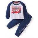Babyhug 100% Cotton Raglan Sleeves T-Shirt & Lounge Pant Set Bus Print - Blue & White, 9-12m
