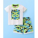 Babyhug Cotton Knit Half Sleeves T-Shirt and Shorts Set Camouflage Print - White & Green, 3-4yr