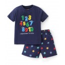 Babyhug Cotton Knit Half Sleeves Night Suit Number Print - Blue, 3-4yr