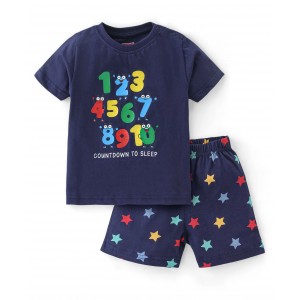 Babyhug Cotton Knit Half Sleeves Night Suit Number Print - Blue, 5-6yr