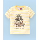 Babyhug Cotton Jersey Half Sleeves T-Shirt Jungle Safari Print - Yellow & White, 3-6m