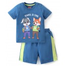 Babyhug 100% Cotton Knit Half Sleeves T-Shirt & Shorts Set Bunny Print - Blue, 9-12m