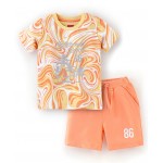 Babyhug 100% Cotton Knit Half Sleeves T-Shirt and Shorts Set Palm Tree Print - Orange, 4-5yr