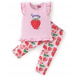Babyhug 100% Cotton Sleeveless Top & Leggings Set Strawberry Print- Pink, 2-3yr