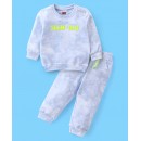 Babyhug 100% Cotton Knit Full Sleeves T-Shirt & Lounge Pant Set Text Print - Blue, 12-18m