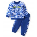 Babyhug 100% Cotton Full Sleeves T-Shirt & Lounge Pant Set Camo Print- Blue, 9-12m