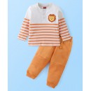 Babyhug 100% Cotton Knit Full Sleeves Striped T-Shirt & Lounge Pant Set with Draw Cord & Lion Print, 12-18m
