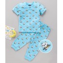 Babyhug Cap Sleeves Cotton Pyjama Set Panda Print - Blue, 12-18m