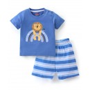 Babyhug Cotton Half Sleeves Night Suit Lion & Stripes Print- Blue, 4-5yr