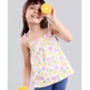 Babyhug Singlet Sleeves Top Fruits Embroidered - White, 2-3yr