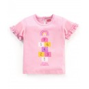 Babyhug Cotton Half Sleeves Top With Graphics and Frill Detailing - Pink, 18-24m