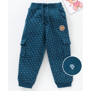 Babyhug Full Length Cotton Lounge Pant Printed With Ribbed Waist - Blue, 12-18m