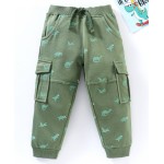 Babyhug Cotton Full Length Lounge Pants Dino Print - Olive, 12-18m