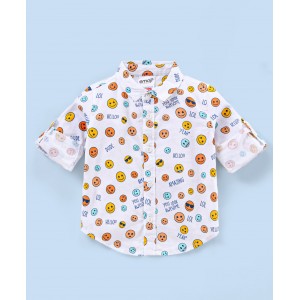 Babyhug Full Sleevesb Shirt Emoji Print - White, 12-18m