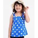 Babyhug Singlet Sleeves Rayon Woven Top Polka Dot Print With Bow - Blue, 6-9m