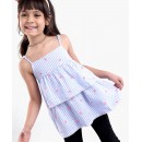 Babyhug Singlet Sleeves Striped Top With Embroidery- Blue, 2-3yr