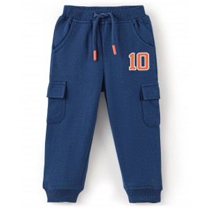 Babyhug Cotton Looper Knit Full Length Lounge Pant with Draw Cord & Number Print - Blue, 2-3yr