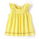 Babyhug 100% Cotton Sleeveless Top With Embroidery & Schiffli Frill Detailing - Yellow, 4-5yr