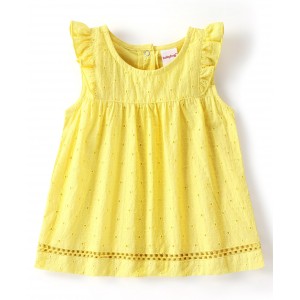 Babyhug 100% Cotton Sleeveless Top With Embroidery & Schiffli Frill Detailing - Yellow, 4-5yr