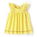 Babyhug 100% Cotton Sleeveless Top With Embroidery & Schiffli Frill Detailing - Yellow, 5-6yr