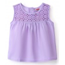 Babyhug 100% Cotton Rayon Sleeveless Top With Lace At Yoke & Schiffli Frill Detailing - Purple, 2-3yr