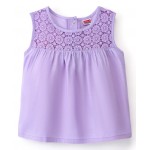 Babyhug 100% Cotton Rayon Sleeveless Top With Lace At Yoke & Schiffli Frill Detailing - Purple, 3-4yr