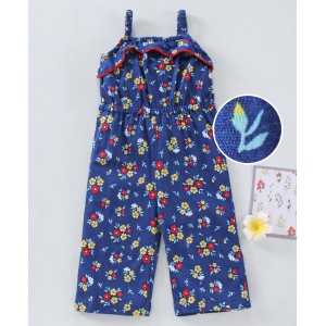 Babyhug 100%Cotton Singlet Jumpsuit Floral Print - Navy Blue, 2-3yr