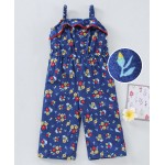 Babyhug 100%Cotton Singlet Jumpsuit Floral Print - Navy Blue, 3-4yr