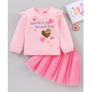 Babyhug Full Sleeves Sequins Top & Knee Length Skirt - Pink, 18-24m