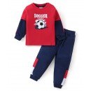 Babyhug 100% Cotton Knit Full Sleeves T-Shirt & Lounge Pant With Soccer Print - Red & Blue, 9-12m