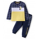 Babyhug 100% Cotton Full Sleeves T-Shirt & Lounge Pant Set Checks & Text Print- Blue & Yellow, 9-12m
