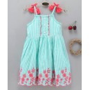 Babyhug Singlet Yarn Dyed Frock Floral Embroidered - Mint, 12-18m