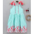 Babyhug Singlet Yarn Dyed Frock Floral Embroidered - Mint, 18-24m