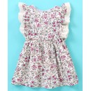 Babyhug 100% Rayon Frill Sleeves Frock With Embroidery & Floral Print- Ivory, 3-4yr