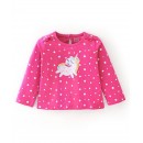 Babyhug Cotton Knit Full Sleeves Unicorn Patch Tee With Graphics and Applique Detailing - Pink, 6-9m