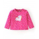 Babyhug Cotton Knit Full Sleeves Unicorn Patch Tee With Graphics and Applique Detailing - Pink, 18-24m