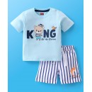 Babyhug Single Jersey Half Sleeves T-Shirt and Shorts Set Stripes & Bear Print - Blue, 9-12m